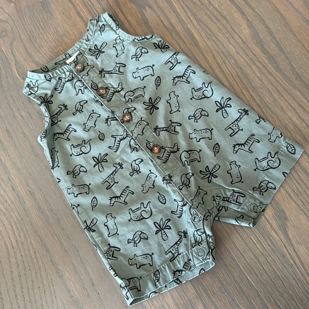 Carter's Green Safari Jersey Romper | 3M